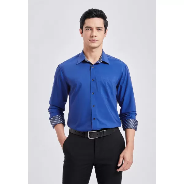 HISDERN Mens Dress Shirts Long Sleeve Button Down Casual Shirts for Men Inner Contrast Formal Business Tuxedo Wedding Shirt