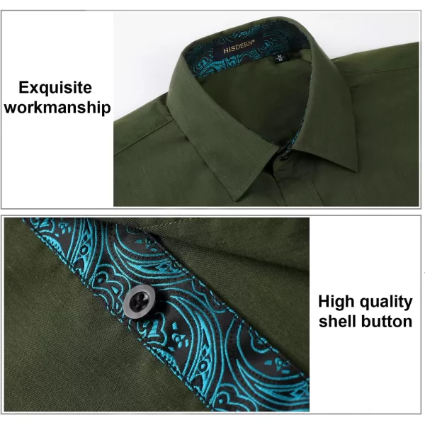 HISDERN Mens Dress Shirts Long Sleeve Button Down Casual Shirts for Men Inner Contrast Formal Business Tuxedo Wedding Shirt