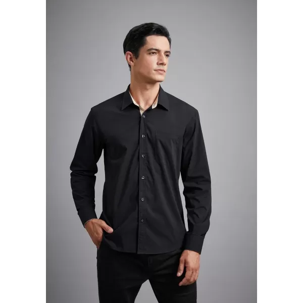 HISDERN Mens Dress Shirts Long Sleeve Button Down Casual Shirts for Men Inner Contrast Formal Business Tuxedo Wedding Shirt)