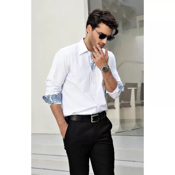 HISDERN Mens Dress Shirts Long Sleeve Button Down Casual Shirts for Men Inner Contrast Formal Business Tuxedo Wedding Shirt