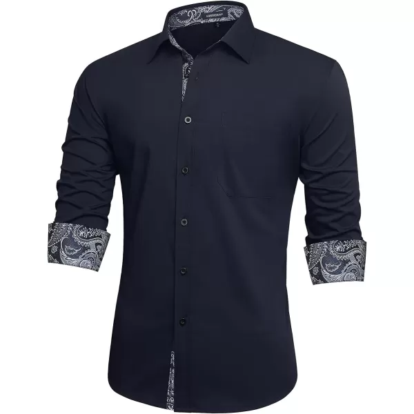 HISDERN Mens Dress Shirts Long Sleeve Button Down Casual Shirts for Men Inner Contrast Formal Business Tuxedo Wedding Shirt