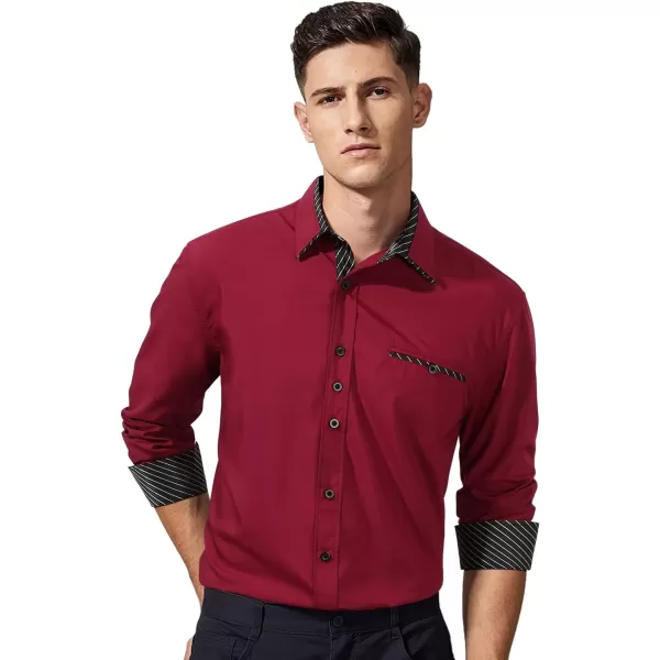 HISDERN Mens Dress Shirts Long Sleeve Button Down Casual Shirts for Men Inner Contrast Formal Business Tuxedo Wedding Shirt