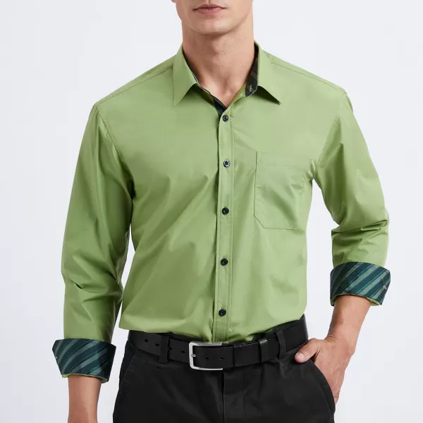 HISDERN Mens Dress Shirts Long Sleeve Button Down Casual Shirts for Men Inner Contrast Formal Business Tuxedo Wedding Shirt