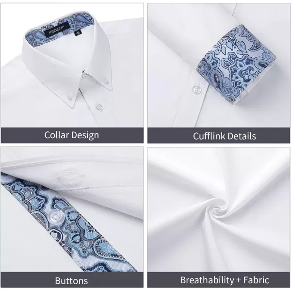 HISDERN Mens Dress Shirts Long Sleeve Button Down Casual Shirts for Men Inner Contrast Formal Business Tuxedo Wedding Shirt