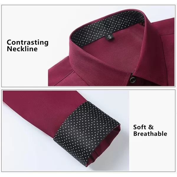 HISDERN Mens Dress Shirts Long Sleeve Button Down Casual Shirts for Men Inner Contrast Formal Business Tuxedo Wedding Shirt