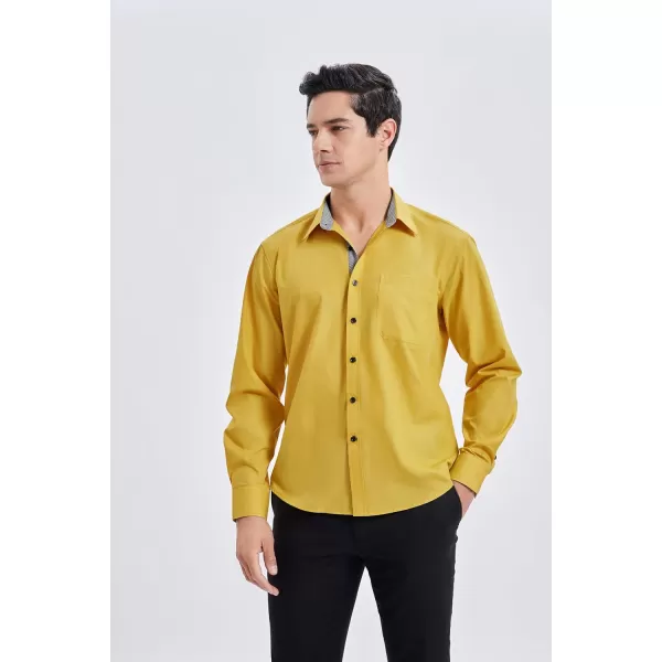 HISDERN Mens Dress Shirts Long Sleeve Button Down Casual Shirts for Men Inner Contrast Formal Business Tuxedo Wedding Shirt