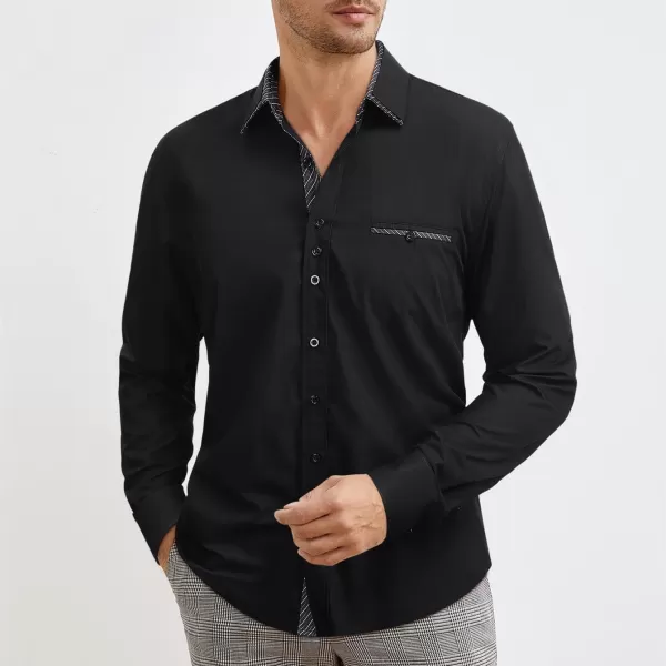 HISDERN Mens Dress Shirts Long Sleeve Button Down Casual Shirts for Men Inner Contrast Formal Business Tuxedo Wedding Shirt)