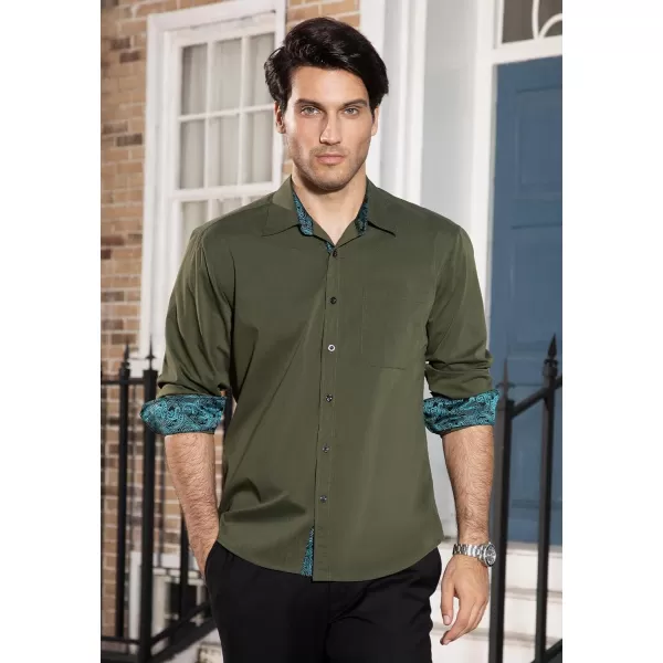 HISDERN Mens Dress Shirts Long Sleeve Button Down Casual Shirts for Men Inner Contrast Formal Business Tuxedo Wedding Shirt
