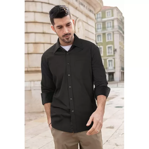 HISDERN Mens Dress Shirts Long Sleeve Button Down Casual Shirts for Men Inner Contrast Formal Business Tuxedo Wedding Shirt
