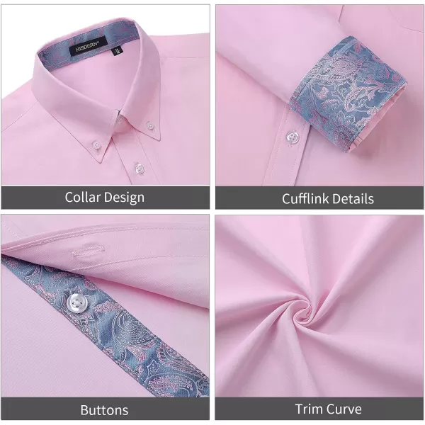 HISDERN Mens Dress Shirts Long Sleeve Button Down Casual Shirts for Men Inner Contrast Formal Business Tuxedo Wedding Shirt