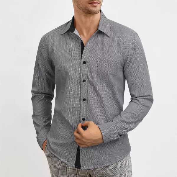 HISDERN Mens Dress Shirts Long Sleeve Button Down Casual Shirts for Men Inner Contrast Formal Business Tuxedo Wedding Shirt)