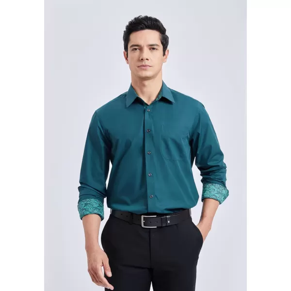 HISDERN Mens Dress Shirts Long Sleeve Button Down Casual Shirts for Men Inner Contrast Formal Business Tuxedo Wedding Shirt