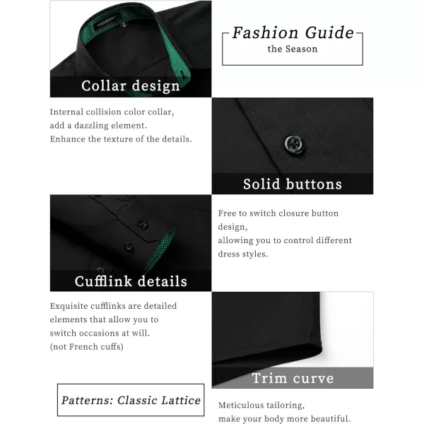 HISDERN Mens Dress Shirts Long Sleeve Button Down Casual Shirts for Men Inner Contrast Formal Business Tuxedo Wedding Shirt)