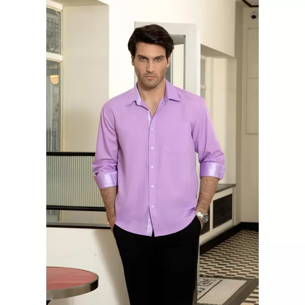HISDERN Mens Dress Shirts Long Sleeve Button Down Casual Shirts for Men Inner Contrast Formal Business Tuxedo Wedding Shirt