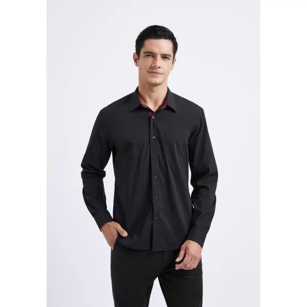 HISDERN Mens Dress Shirts Long Sleeve Button Down Casual Shirts for Men Inner Contrast Formal Business Tuxedo Wedding Shirt)