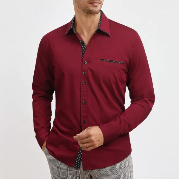 HISDERN Mens Dress Shirts Long Sleeve Button Down Casual Shirts for Men Inner Contrast Formal Business Tuxedo Wedding Shirt