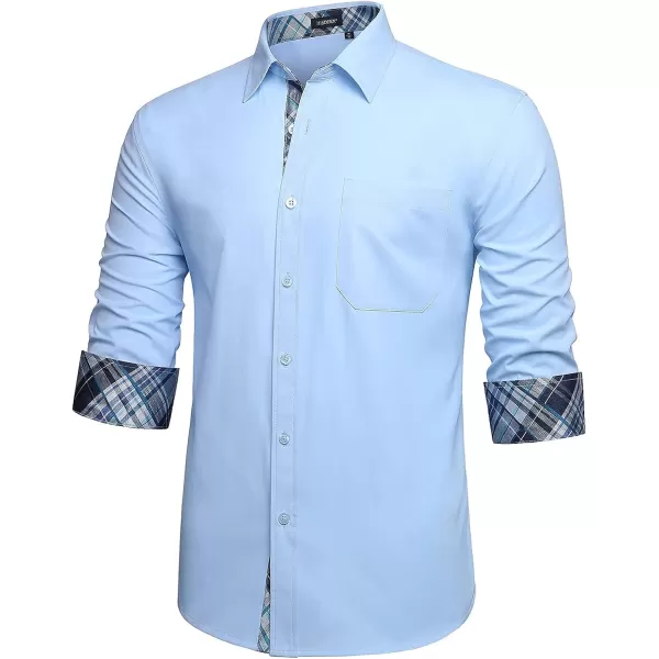 HISDERN Mens Dress Shirts Long Sleeve Button Down Casual Shirts for Men Inner Contrast Formal Business Tuxedo Wedding Shirt