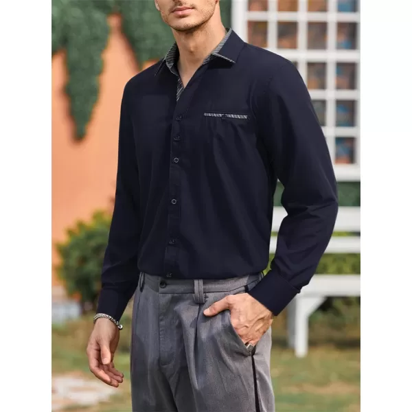 HISDERN Mens Dress Shirts Long Sleeve Button Down Casual Shirts for Men Inner Contrast Formal Business Tuxedo Wedding Shirt)