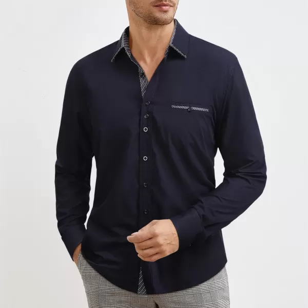 HISDERN Mens Dress Shirts Long Sleeve Button Down Casual Shirts for Men Inner Contrast Formal Business Tuxedo Wedding Shirt)