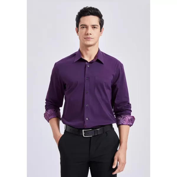 HISDERN Mens Dress Shirts Long Sleeve Button Down Casual Shirts for Men Inner Contrast Formal Business Tuxedo Wedding Shirt