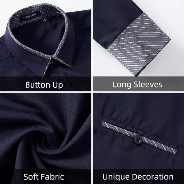 HISDERN Mens Dress Shirts Long Sleeve Button Down Casual Shirts for Men Inner Contrast Formal Business Tuxedo Wedding Shirt)