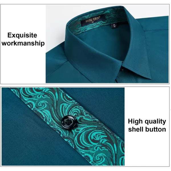 HISDERN Mens Dress Shirts Long Sleeve Button Down Casual Shirts for Men Inner Contrast Formal Business Tuxedo Wedding Shirt
