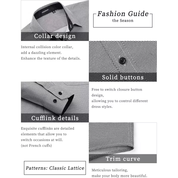 HISDERN Mens Dress Shirts Long Sleeve Button Down Casual Shirts for Men Inner Contrast Formal Business Tuxedo Wedding Shirt)
