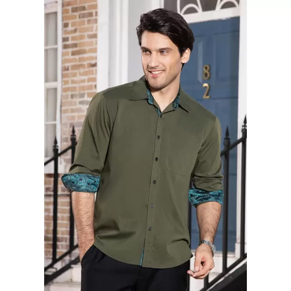 HISDERN Mens Dress Shirts Long Sleeve Button Down Casual Shirts for Men Inner Contrast Formal Business Tuxedo Wedding Shirt