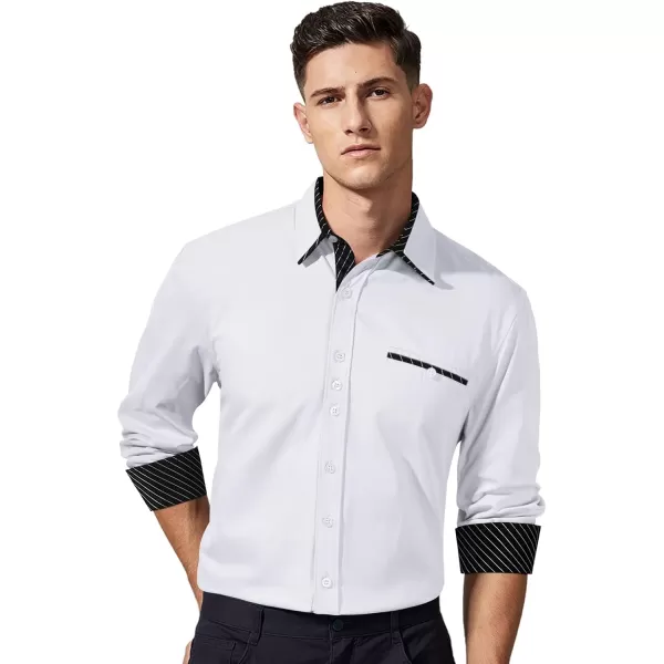 HISDERN Mens Dress Shirts Long Sleeve Button Down Casual Shirts for Men Inner Contrast Formal Business Tuxedo Wedding Shirt)