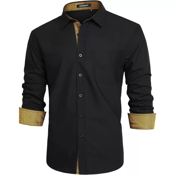 HISDERN Mens Dress Shirts Long Sleeve Button Down Casual Shirts for Men Inner Contrast Formal Business Tuxedo Wedding Shirt