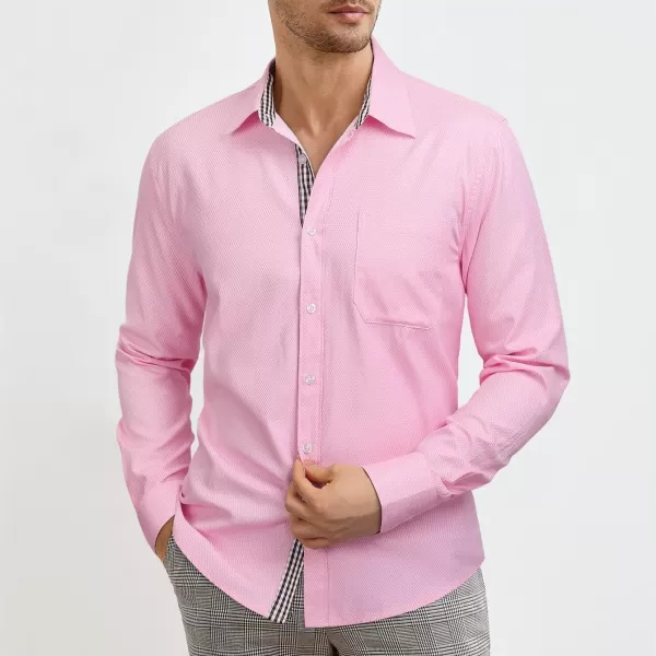 HISDERN Mens Dress Shirts Long Sleeve Button Down Casual Shirts for Men Inner Contrast Formal Business Tuxedo Wedding Shirt