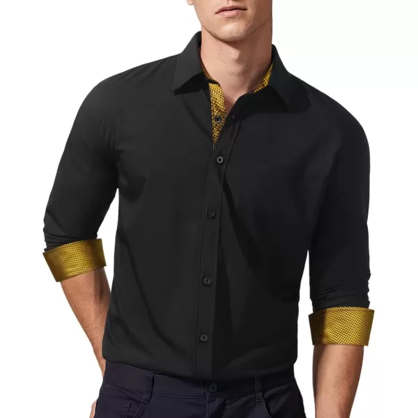 HISDERN Mens Dress Shirts Long Sleeve Button Down Casual Shirts for Men Inner Contrast Formal Business Tuxedo Wedding Shirt