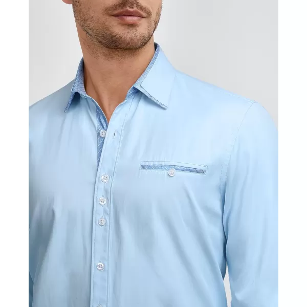 HISDERN Mens Dress Shirts Long Sleeve Button Down Casual Shirts for Men Inner Contrast Formal Business Tuxedo Wedding Shirt)
