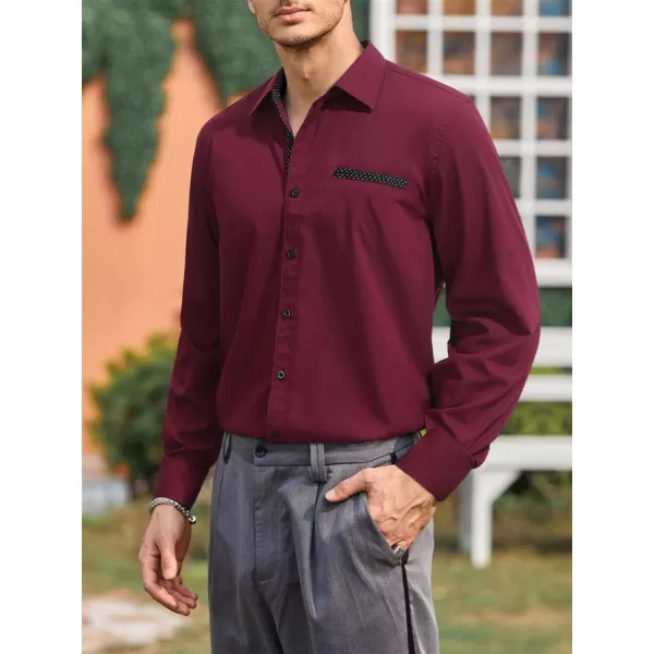 HISDERN Mens Dress Shirts Long Sleeve Button Down Casual Shirts for Men Inner Contrast Formal Business Tuxedo Wedding Shirt