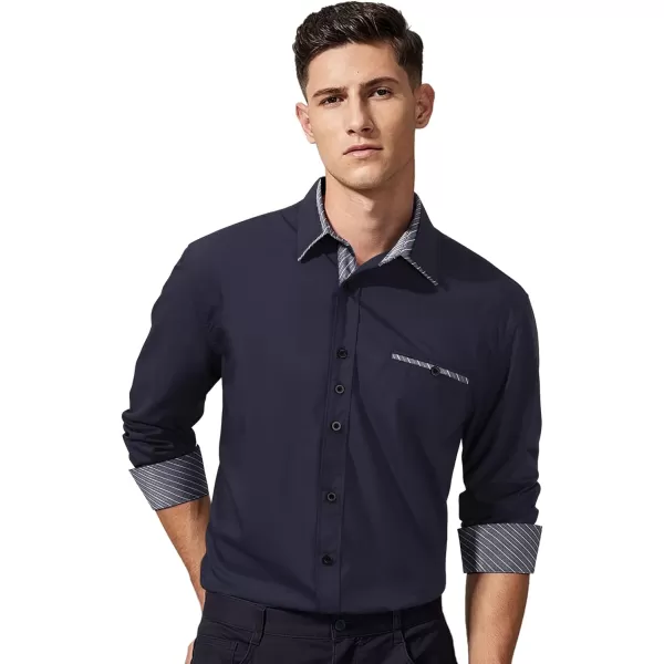 HISDERN Mens Dress Shirts Long Sleeve Button Down Casual Shirts for Men Inner Contrast Formal Business Tuxedo Wedding Shirt)