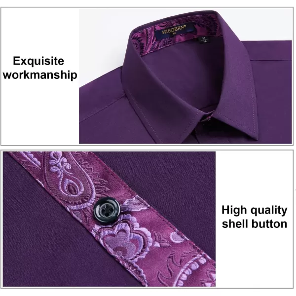 HISDERN Mens Dress Shirts Long Sleeve Button Down Casual Shirts for Men Inner Contrast Formal Business Tuxedo Wedding Shirt