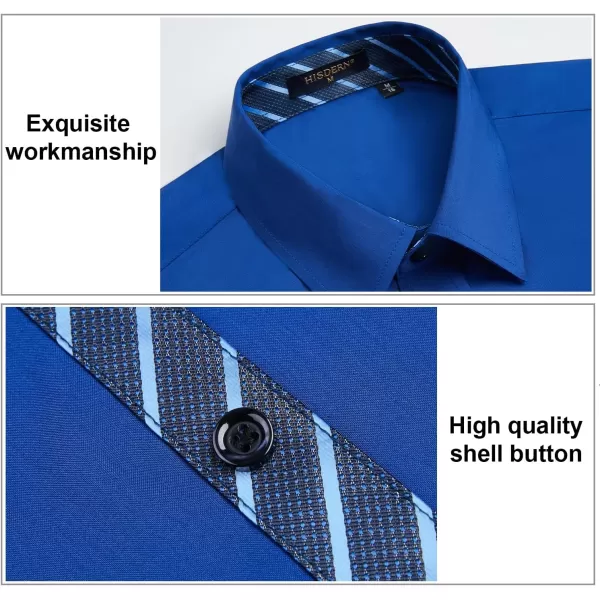 HISDERN Mens Dress Shirts Long Sleeve Button Down Casual Shirts for Men Inner Contrast Formal Business Tuxedo Wedding Shirt