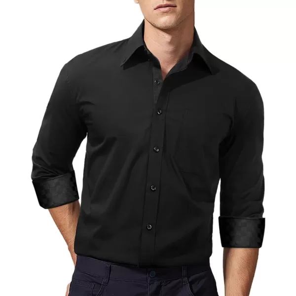 HISDERN Mens Dress Shirts Long Sleeve Button Down Casual Shirts for Men Inner Contrast Formal Business Tuxedo Wedding Shirt