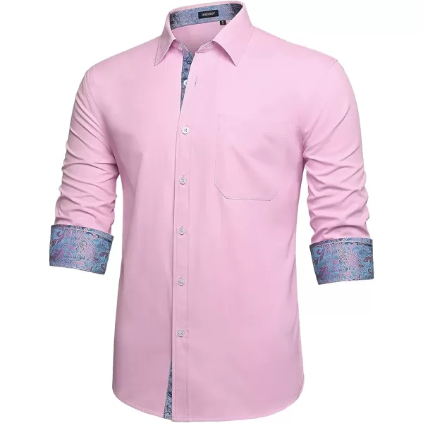 HISDERN Mens Dress Shirts Long Sleeve Button Down Casual Shirts for Men Inner Contrast Formal Business Tuxedo Wedding Shirt