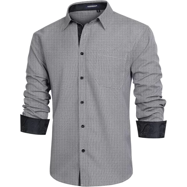 HISDERN Mens Dress Shirts Long Sleeve Button Down Casual Shirts for Men Inner Contrast Formal Business Tuxedo Wedding Shirt)