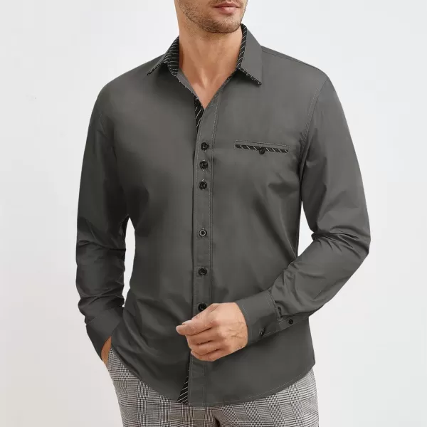 HISDERN Mens Dress Shirts Long Sleeve Button Down Casual Shirts for Men Inner Contrast Formal Business Tuxedo Wedding Shirt