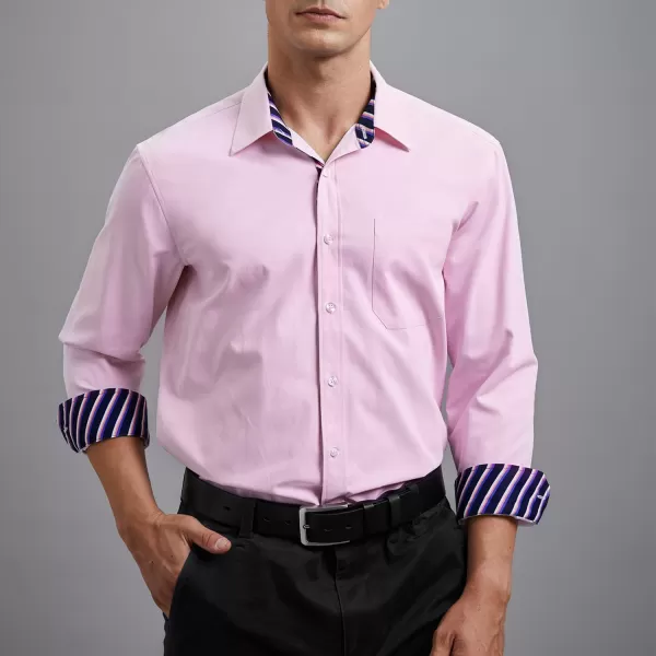 HISDERN Mens Dress Shirts Long Sleeve Button Down Casual Shirts for Men Inner Contrast Formal Business Tuxedo Wedding Shirt
