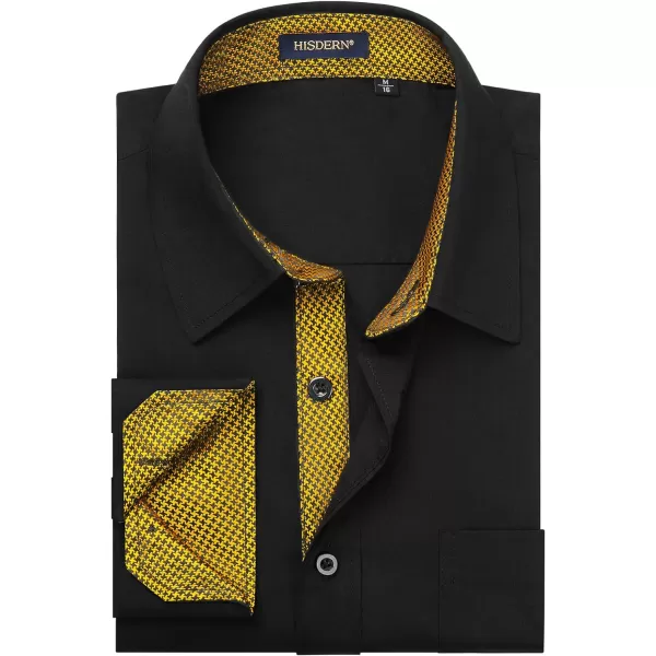 HISDERN Mens Dress Shirts Long Sleeve Button Down Casual Shirts for Men Inner Contrast Formal Business Tuxedo Wedding Shirt