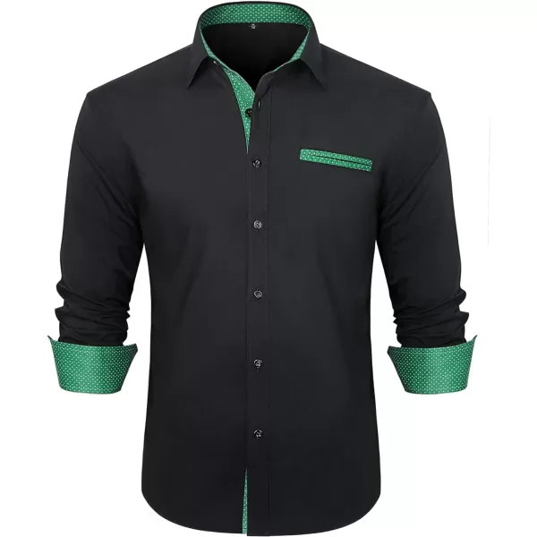 HISDERN Mens Dress Shirts Long Sleeve Button Down Casual Shirts for Men Inner Contrast Formal Business Tuxedo Wedding Shirt)