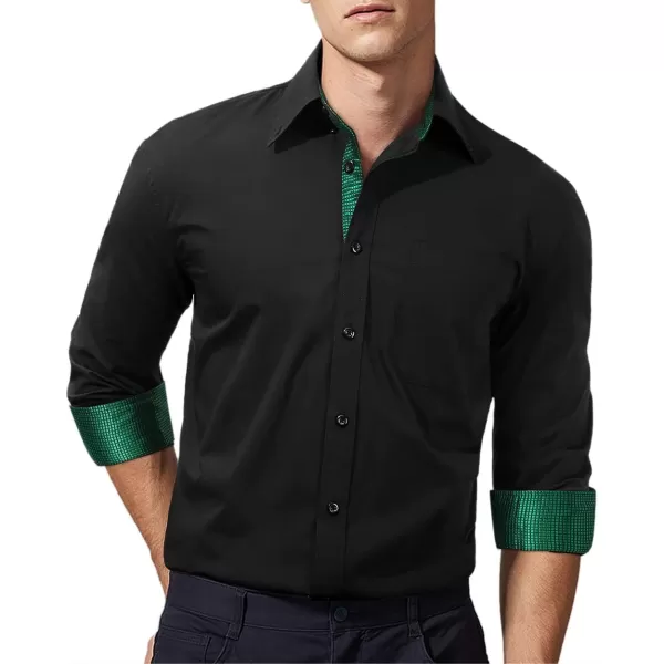 HISDERN Mens Dress Shirts Long Sleeve Button Down Casual Shirts for Men Inner Contrast Formal Business Tuxedo Wedding Shirt