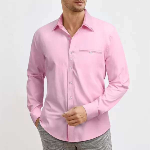 HISDERN Mens Dress Shirts Long Sleeve Button Down Casual Shirts for Men Inner Contrast Formal Business Tuxedo Wedding Shirt