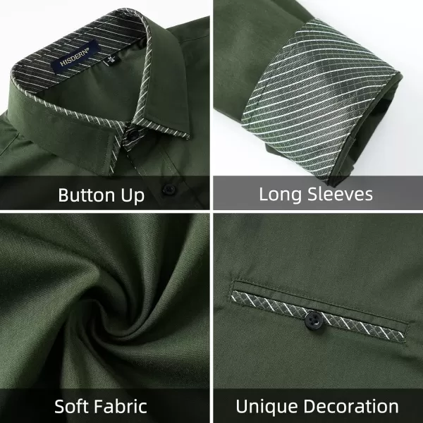 HISDERN Mens Dress Shirts Long Sleeve Button Down Casual Shirts for Men Inner Contrast Formal Business Tuxedo Wedding Shirt