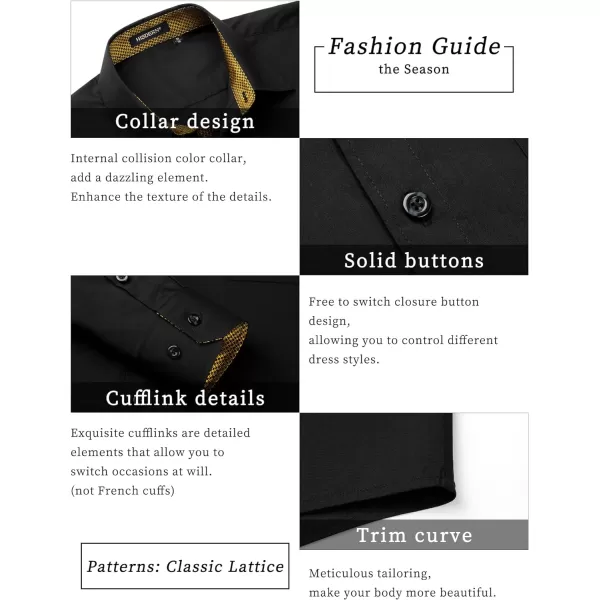 HISDERN Mens Dress Shirts Long Sleeve Button Down Casual Shirts for Men Inner Contrast Formal Business Tuxedo Wedding Shirt