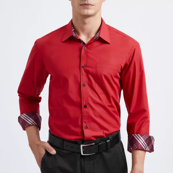 HISDERN Mens Dress Shirts Long Sleeve Button Down Casual Shirts for Men Inner Contrast Formal Business Tuxedo Wedding Shirt