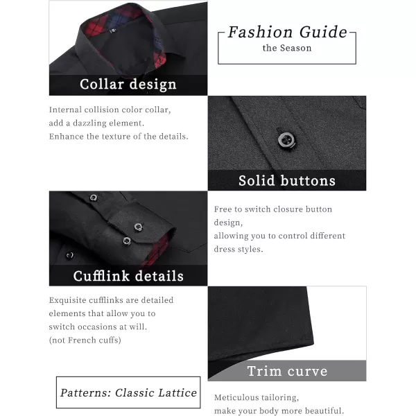 HISDERN Mens Dress Shirts Long Sleeve Button Down Casual Shirts for Men Inner Contrast Formal Business Tuxedo Wedding Shirt